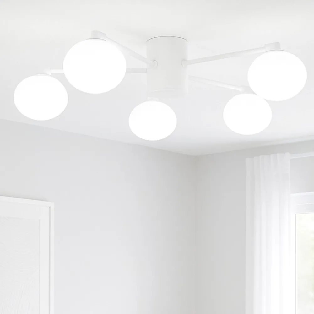 Plafoniere Moderne-Ideal Lux hermes pl5 d90 plafoniera 5 sfere vetro bianco per salotto moderna