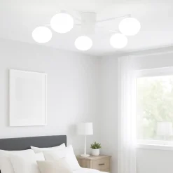 Plafoniere Moderne-Ideal Lux hermes pl5 d90 plafoniera 5 sfere vetro bianco per salotto moderna