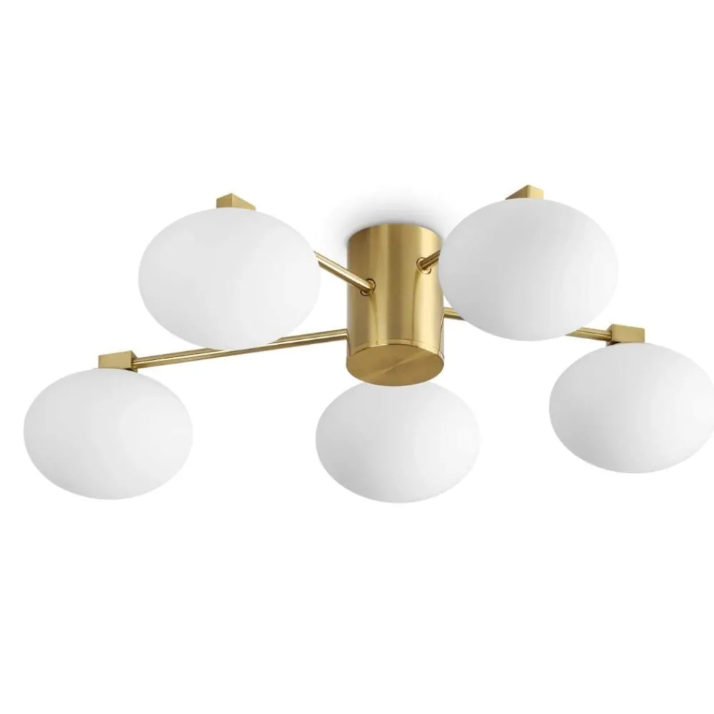 Plafoniere Moderne-Ideal Lux hermes pl5 d60 plafoniera 5 luci ottone per salotto
