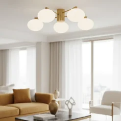 Plafoniere Moderne-Ideal Lux hermes pl5 d60 plafoniera 5 luci ottone per salotto