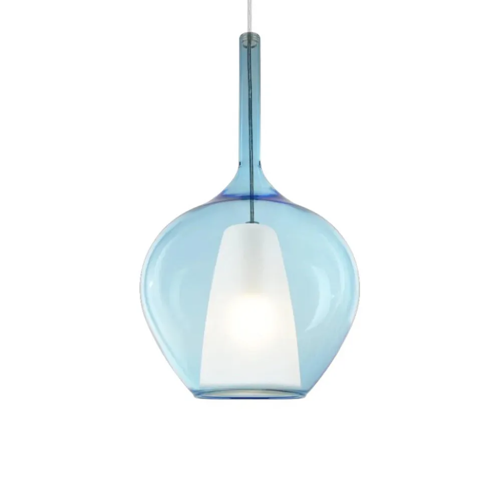 Lampade A Sospensione-Ideal Lux kalique sp1-1 d28 lampada a sospensione vetro azzurro