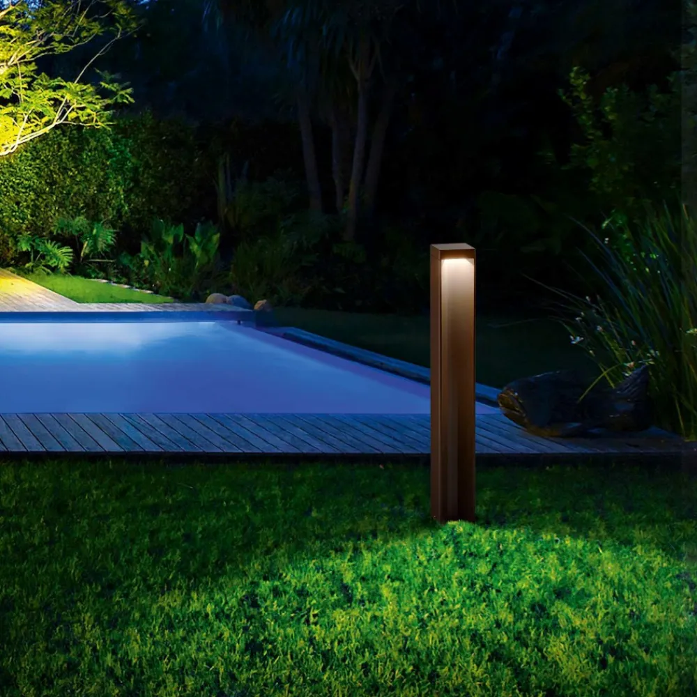 Lampioni Da Giardino-Ideal Lux kurt pt 4000k lampione da esterno marrone ip54 led12w