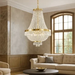 Lampadari Moderni-Ideal Lux lampadario di cristallo caesar sp6 metallo oro