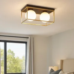 Plafoniere Moderne-Ideal Lux lingotto pl2 plafoniera due luci rettangolare metallo nero e oro
