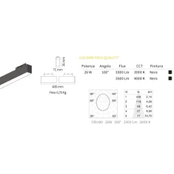 Illuminazione A Binario-Ideal Lux modulo faretto led 48v 26w 3000k nero per binario monofase ottica 100