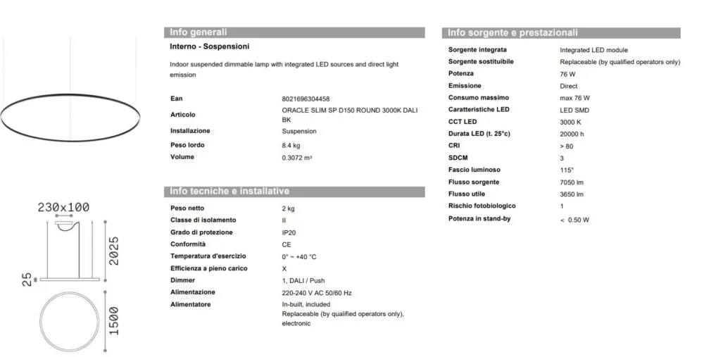 Lampadari Moderni-Ideal Lux oracle slim sp d150 round lampadario nero dali led 76w 3000k