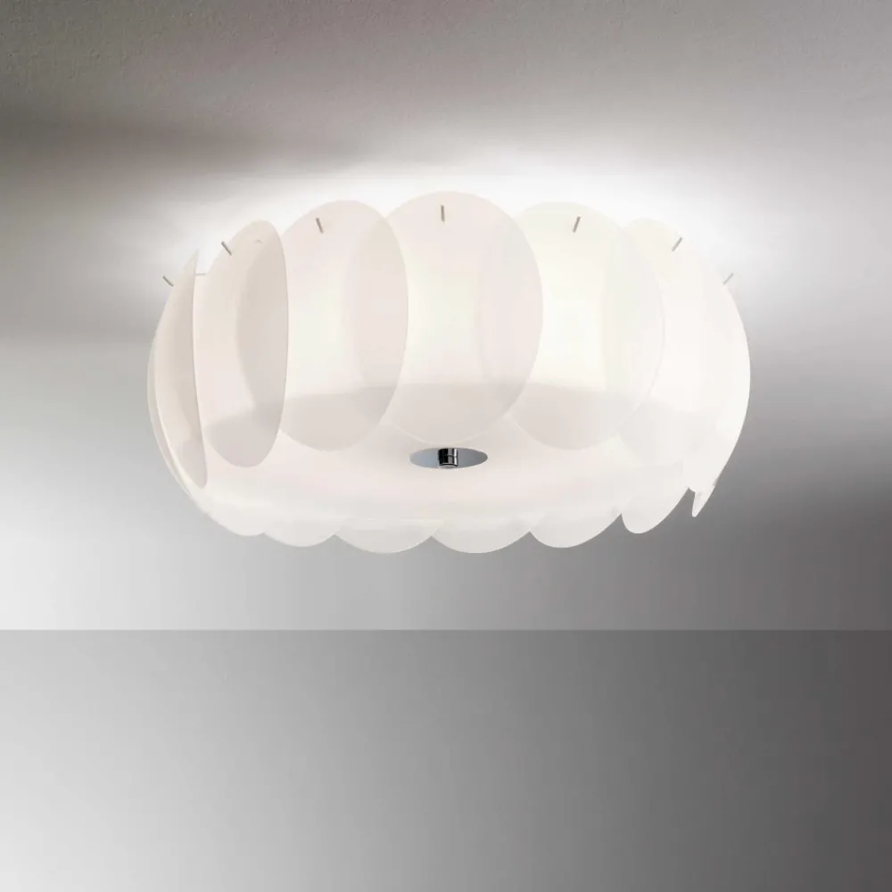Plafoniere Moderne-Ideal Lux ovalino pl8 plafoniera moderna vetro bianco