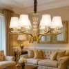 Lampadari Moderni-Ideal Lux pegaso sp8 lampadario per salone ottone paralumi tessuto