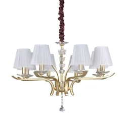 Lampadari Moderni-Ideal Lux pegaso sp8 lampadario per salone ottone paralumi tessuto