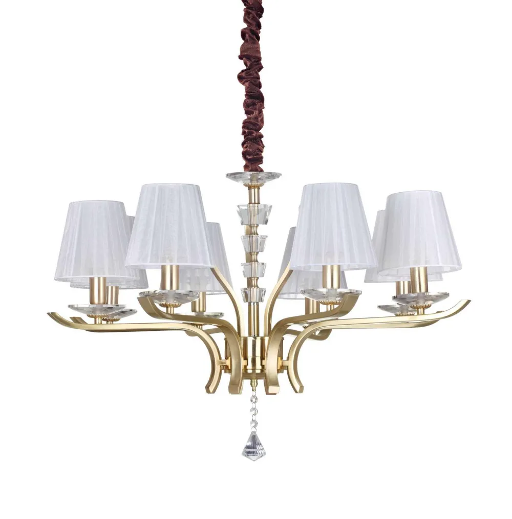 Lampadari Moderni-Ideal Lux pegaso sp8 lampadario per salone ottone paralumi tessuto