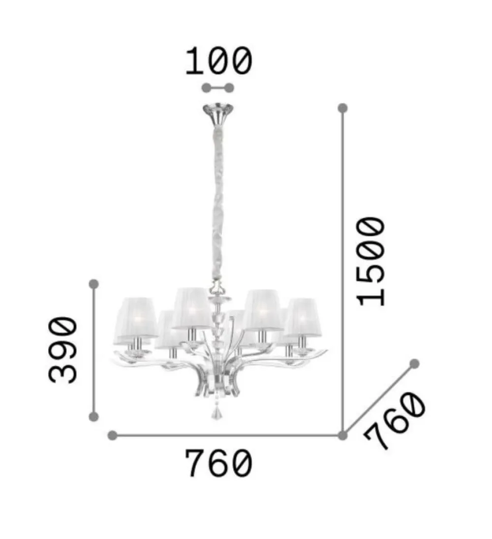 Lampadari Moderni-Ideal Lux pegaso sp8 lampadario per salone ottone paralumi tessuto