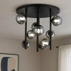 Plafoniere Moderne-Ideal Lux perlage pl9 plafoniera grigio fumo 9 sfere vetro