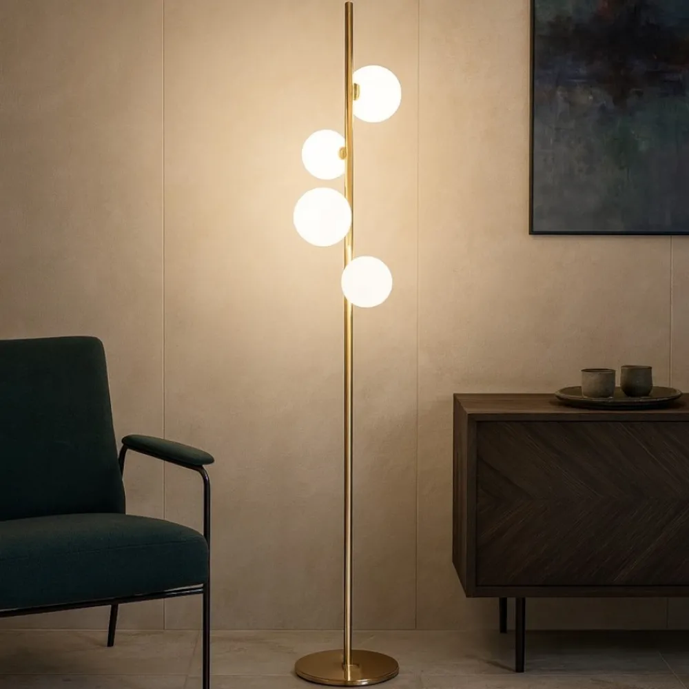 Lampade Da Terra-Ideal Lux perlage pt4 piantana moderna oro ottone