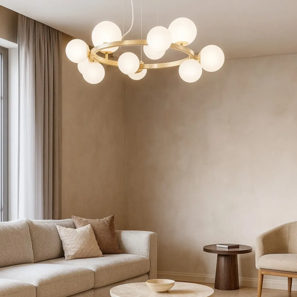 Lampadari Moderni-Ideal Lux perlage sp11 lampadario per salotto oro ottone bianco