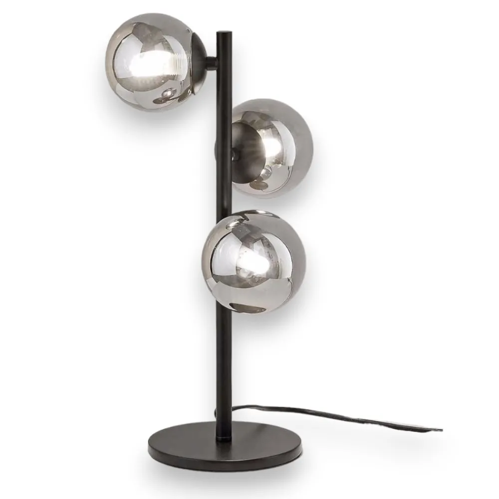 Lampade Da Tavolo-Ideal Lux perlage tl3 lampada da tavolo tre luci sfere fume' metallo nero