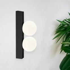 Applique Da Parete-Ideal Lux ping pong ap2 applique led 3000k nera due luci bocce vetro