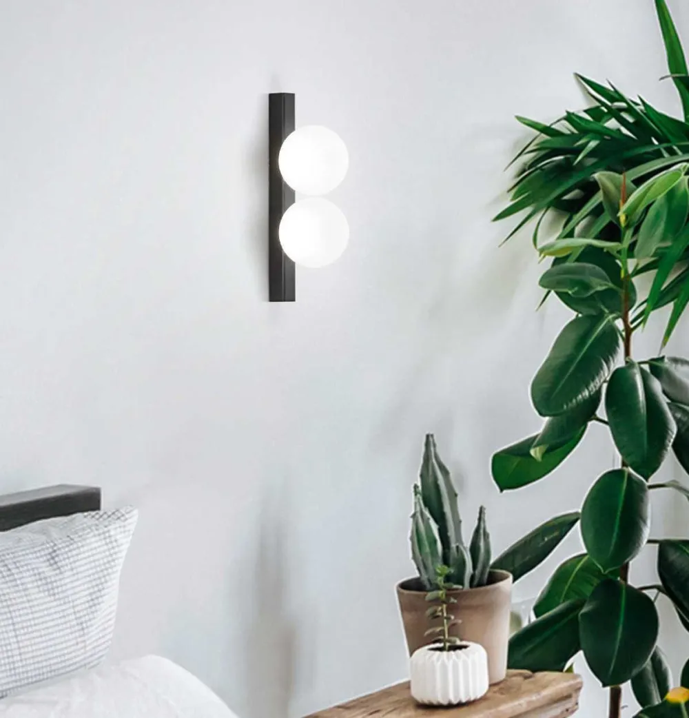 Applique Da Parete-Ideal Lux ping pong ap2 applique led 3000k nera due luci bocce vetro