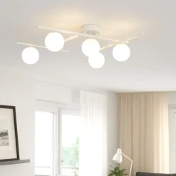 Plafoniere Moderne-Ideal Lux plafoniera bianca atlas pl5 sfere vetro bianco