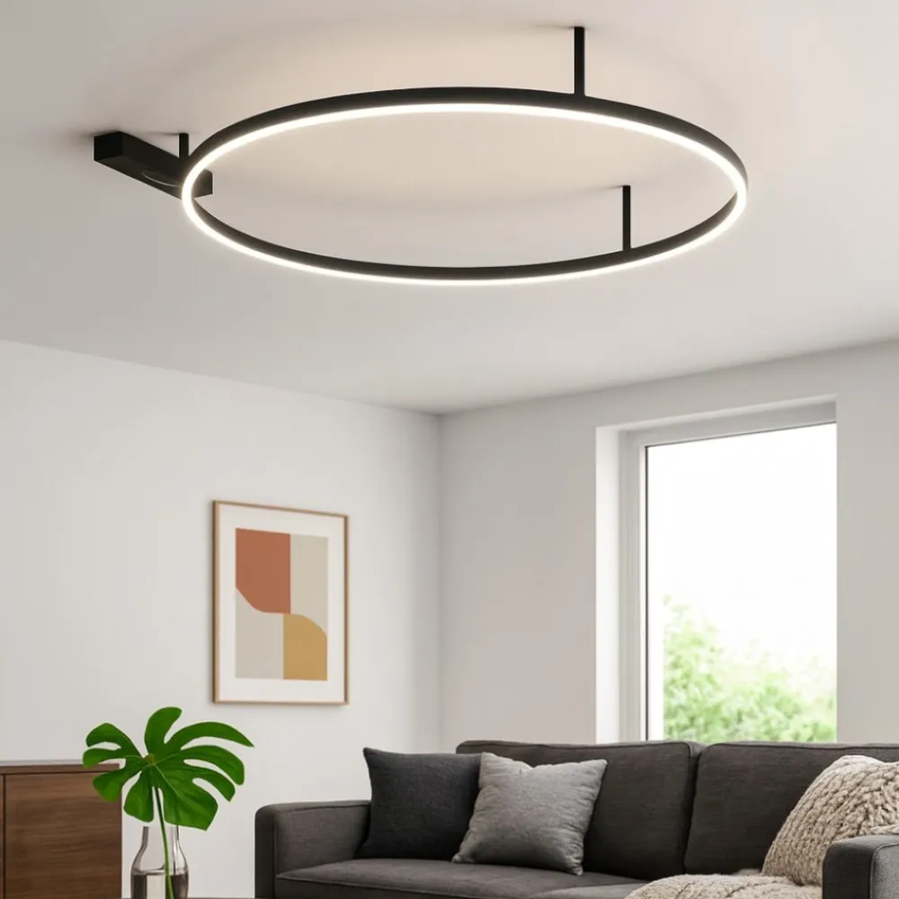 Plafoniere Moderne-Ideal Lux plafoniera led oracle slim pl d050 round nero 3000k 32w