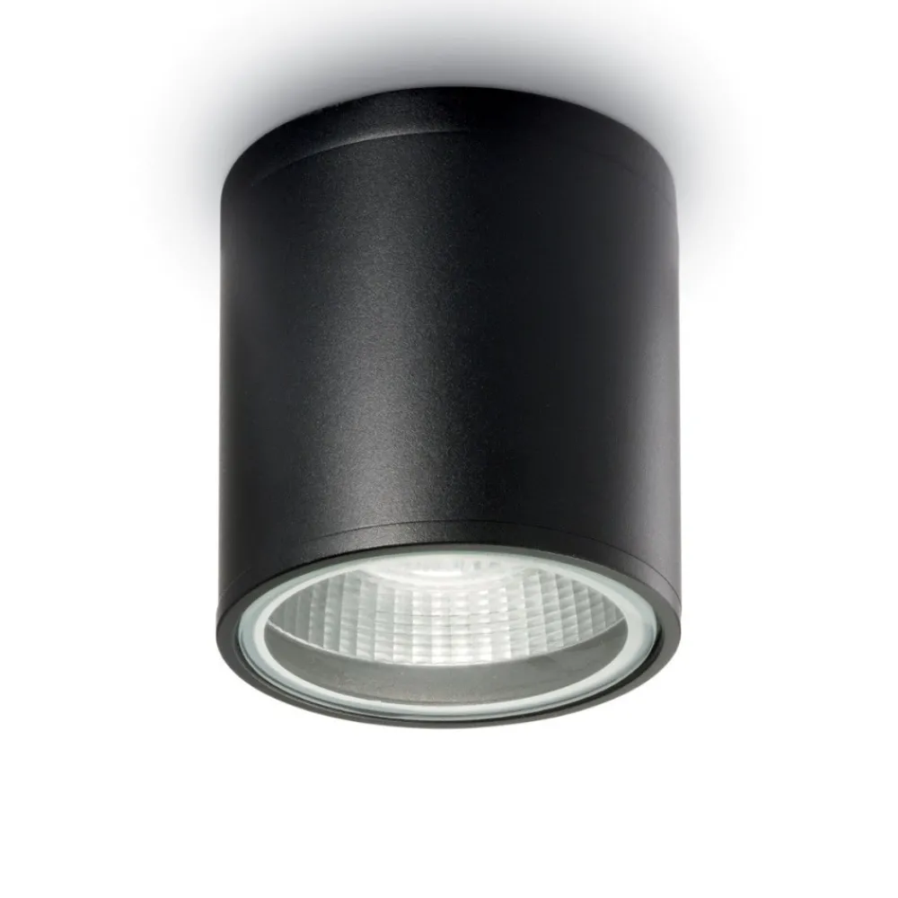 Faretti Da Esterno-Ideal Lux pl1 faretto da soffitto per esterno cilindro nero ip44