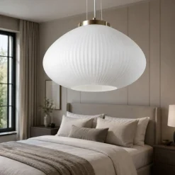 Lampadario Camera Da Letto-Ideal Lux plisse sp1 d35 lampadario per camera da letto in vetro bianco