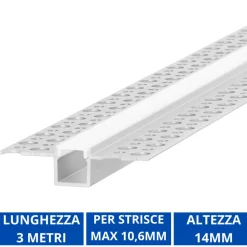 Strisce Led-Ideal Lux profilo da incasso 3mt per strisce led max 10mm