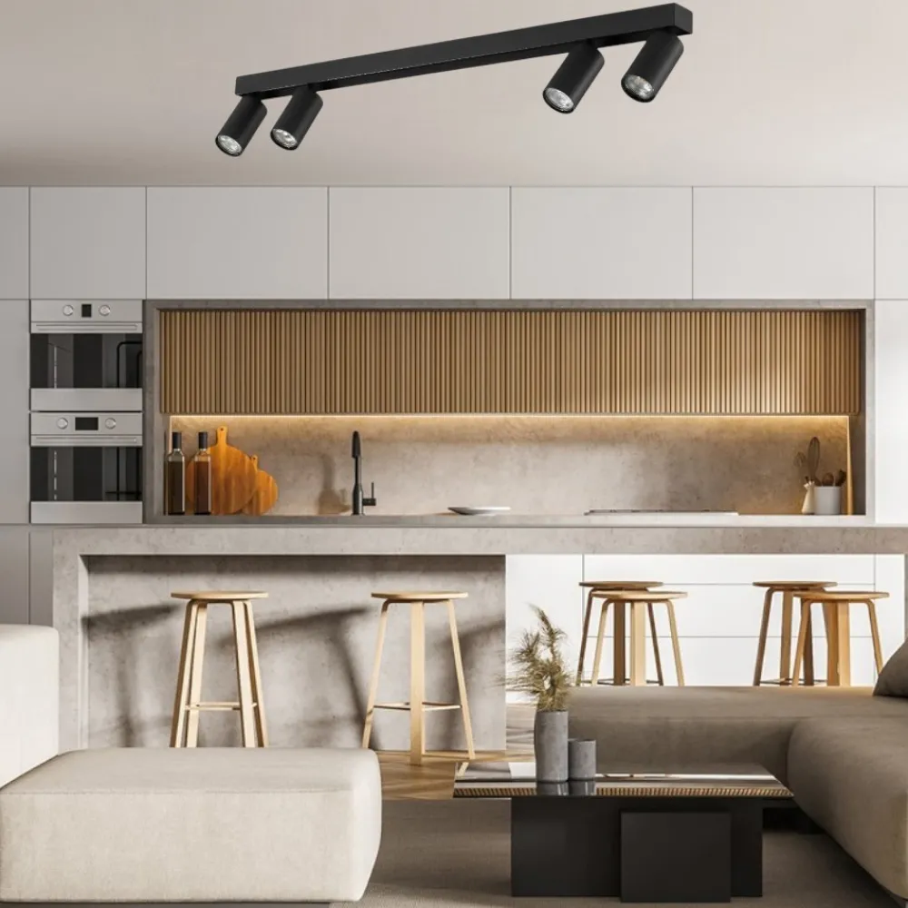 Plafoniere Moderne-Ideal Lux profilo pl4 plafoniera con faretti led orientabili nero