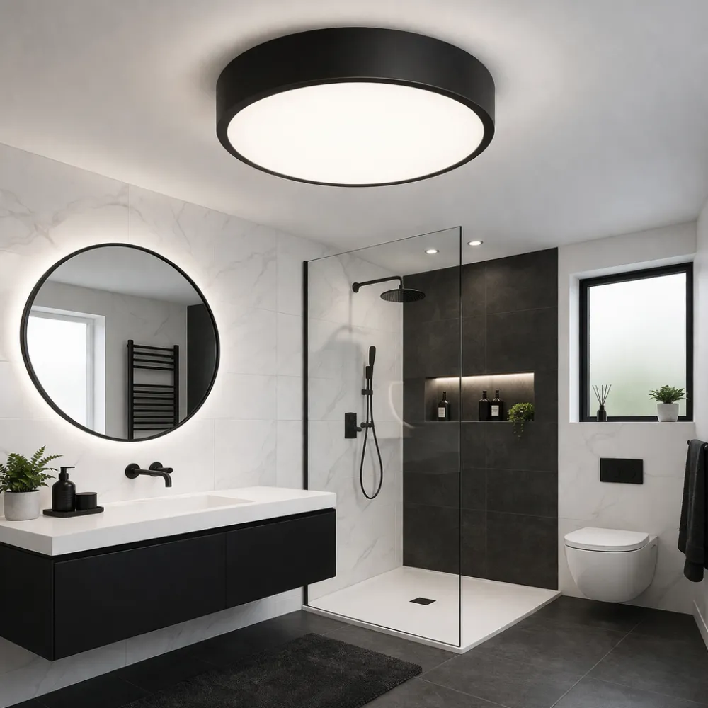 Plafoniere Bagno-Ideal Lux ray pl d30 plafoniera da bagno nera led 13w 3000k-4000k ip44