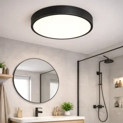 Plafoniere Bagno-Ideal Lux ray pl d40 plafoniera da bagno tonda led 3000k 4000k nera ip44