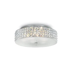 Plafoniere Moderne-Ideal Lux roma pl6 plafoniera camera da letto 40cm rotonda cromo cristalli trasparenti