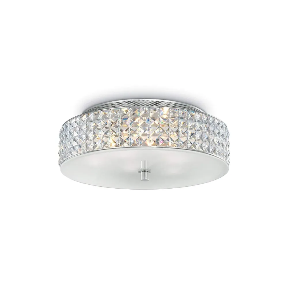 Plafoniere Moderne-Ideal Lux roma pl6 plafoniera camera da letto 40cm rotonda cromo cristalli trasparenti