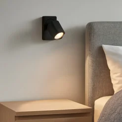 Applique Camera Da Letto-Ideal Lux rudy ap1 square applique per camera da letto nera orientabile gu10 led
