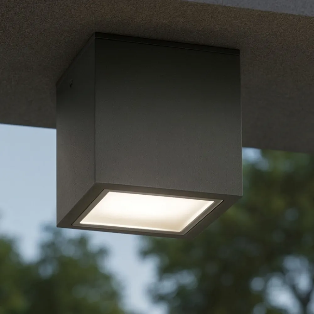 Faretti Da Esterno-Ideal Lux techo pl1 big plafoniera da esterno a soffitto cubo antracite