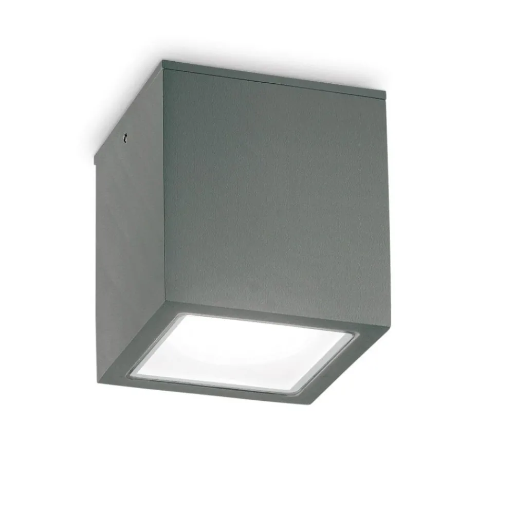 Faretti Da Esterno-Ideal Lux techo pl1 big plafoniera da esterno a soffitto cubo antracite