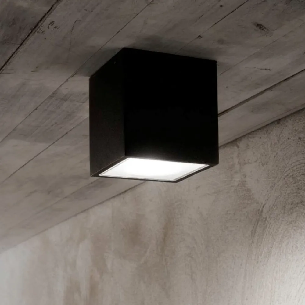 Faretti Da Esterno-Ideal Lux techo pl1 small faretto nero per soffitto da esterno ip54