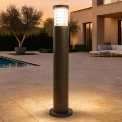 Lampioni Da Giardino-Ideal Lux tronco pt1 h80 coffee lampione da esterno marrone ip65 per giardino