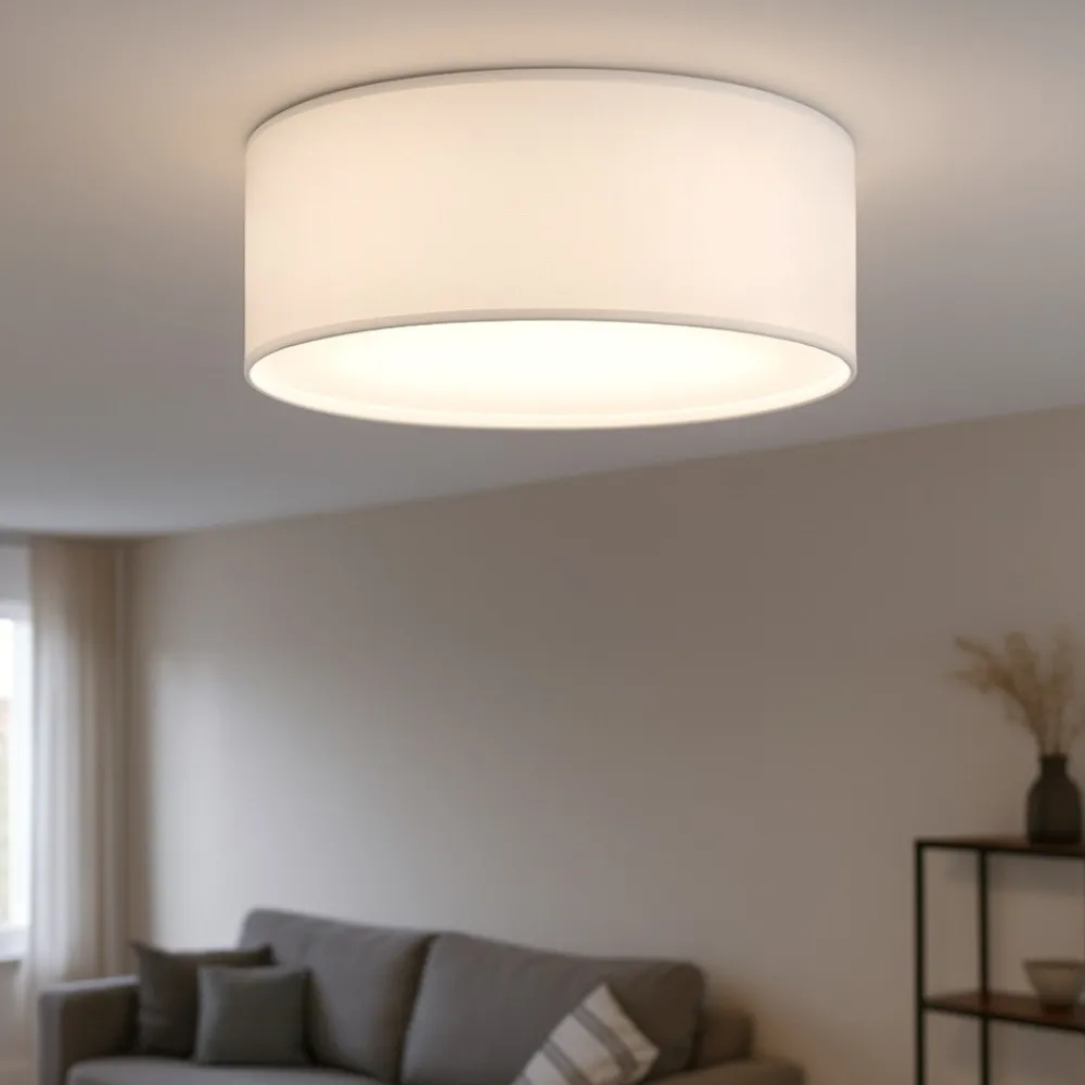 Plafoniere Moderne-Ideal Lux wheel pl3 plafoniera con paralume in tessuto bianco