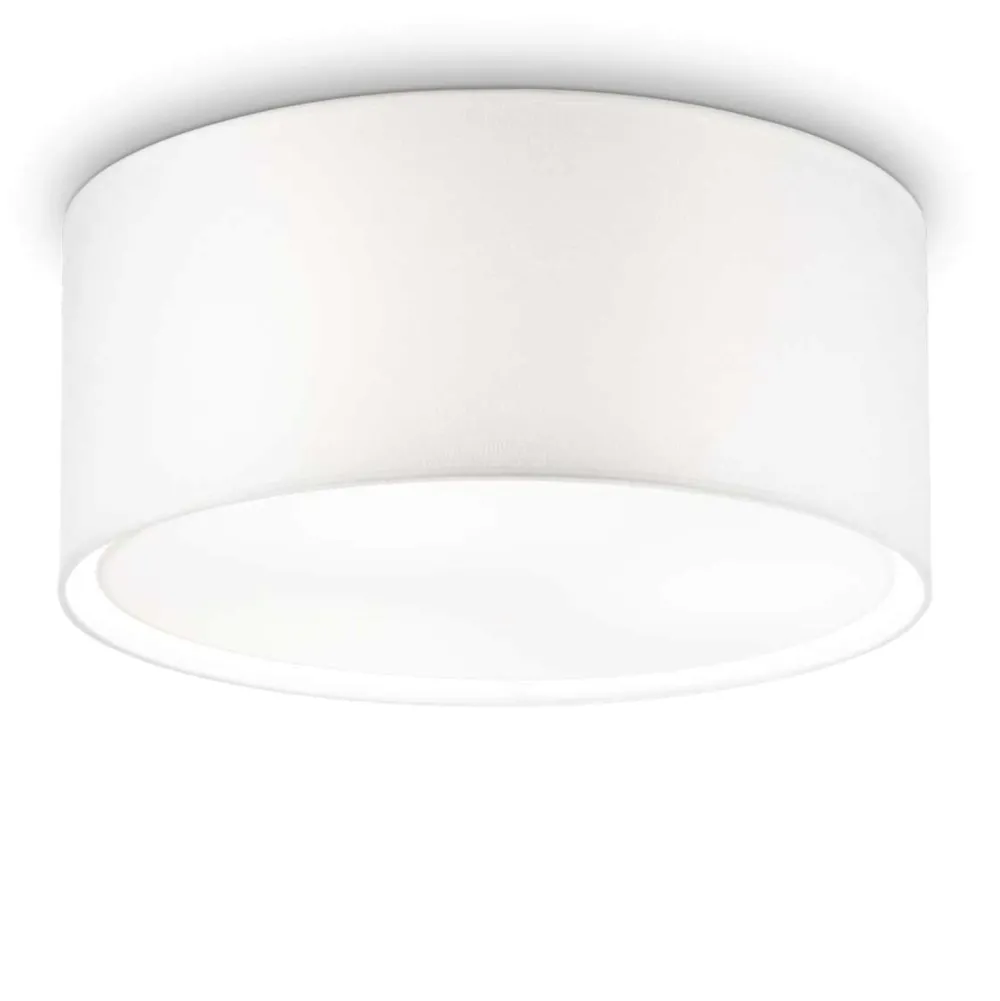 Plafoniere Moderne-Ideal Lux wheel pl3 plafoniera con paralume in tessuto bianco