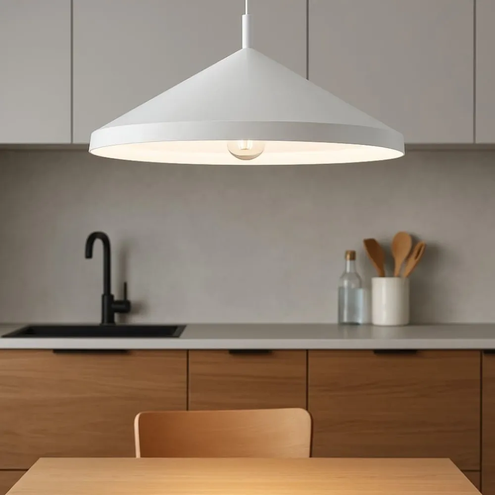 Lampadari Cucina-Ideal Lux yurta sp1 d50 grande lampadario pendente da cucina cono bianco