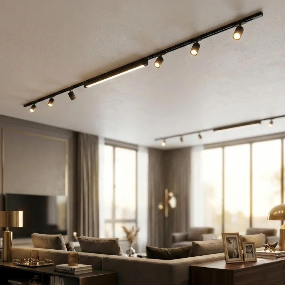 Illuminazione A Binario-Selezionato da Mazzolaluce Illuminazione a binario nero monofase led 40w 3000k con spot orientabili