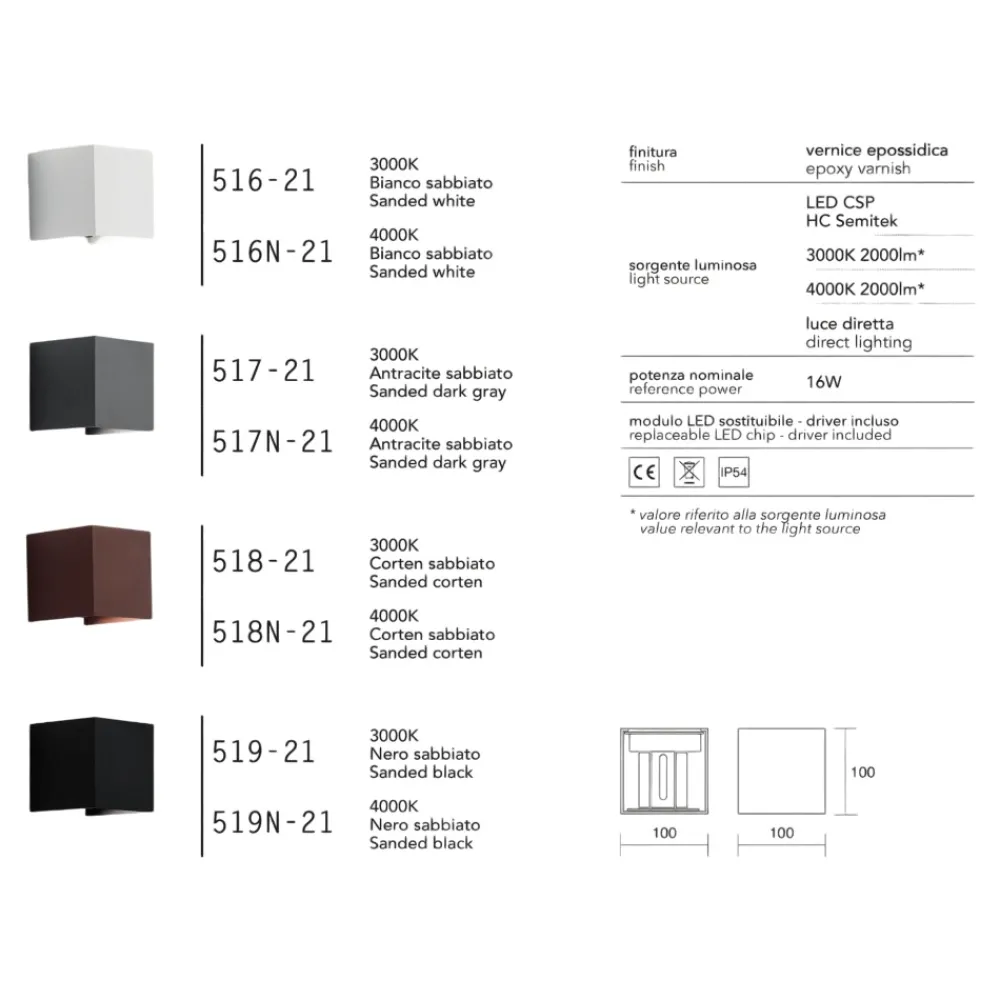Applique Da Esterno-IsyLuce applique cubo led 16w 3000k corten da esterno