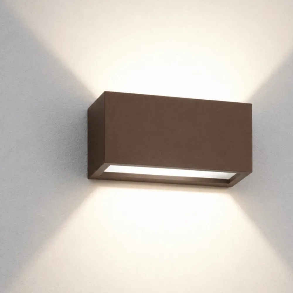Applique Da Esterno-IsyLuce applique da esterno corten marrone rettangolare
