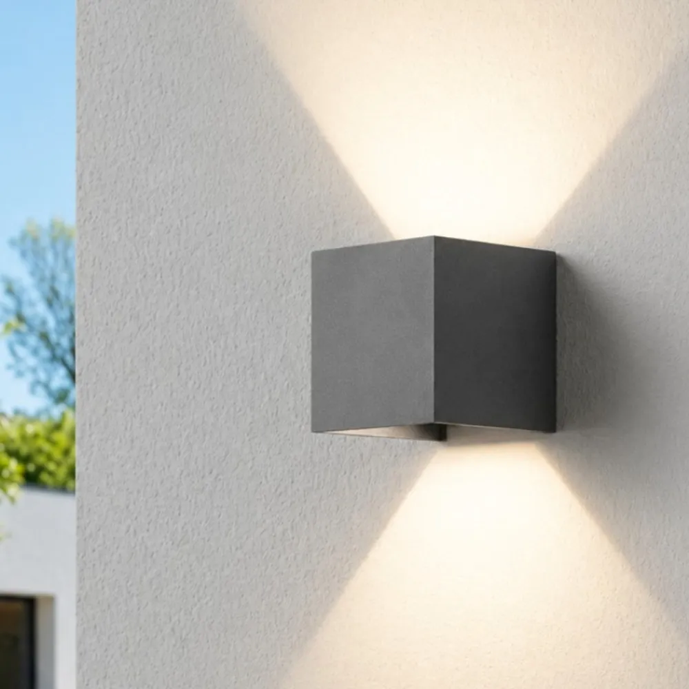Applique Da Esterno-IsyLuce applique da esterno cubo 16w 3000k antracite moderna