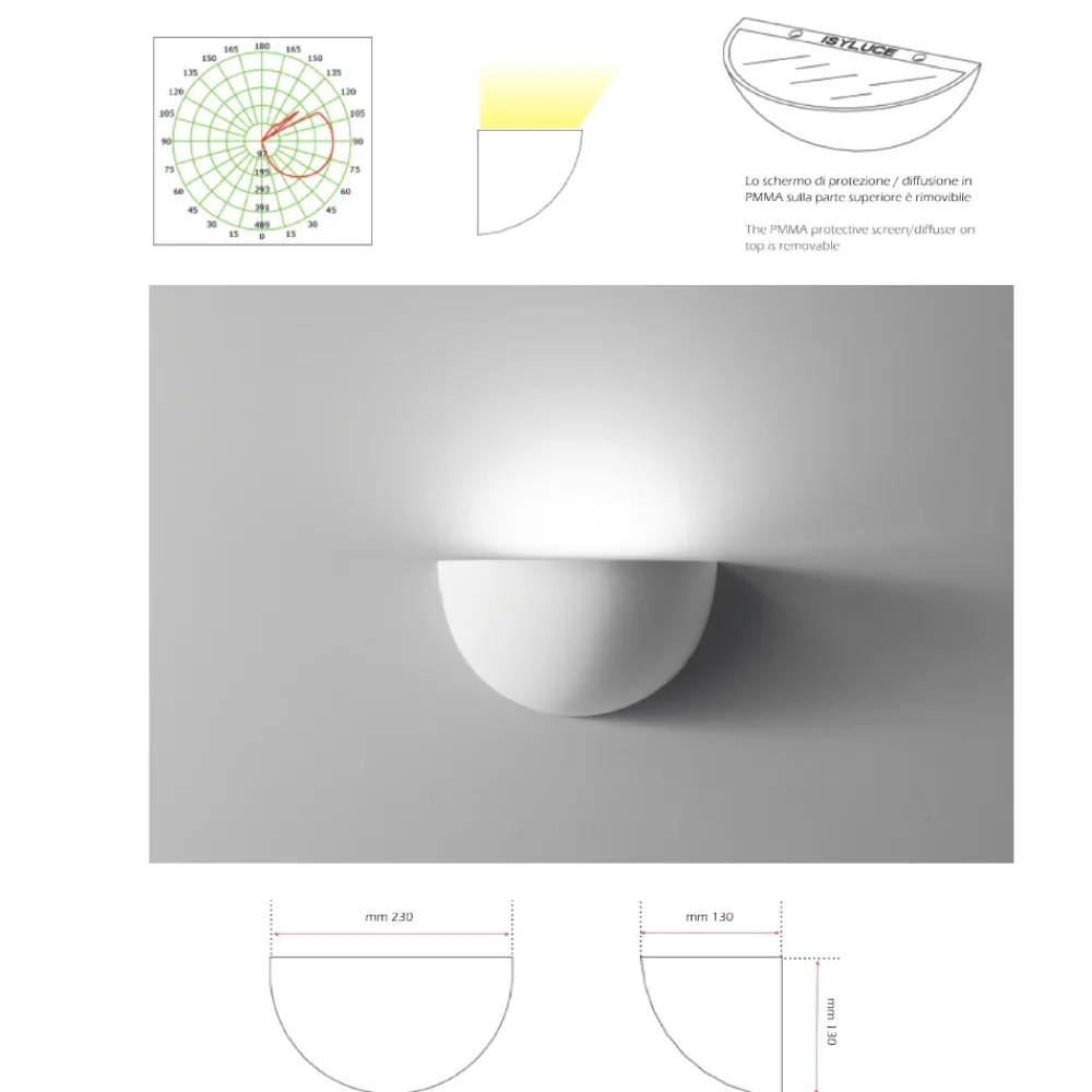 Applique Da Parete-IsyLuce applique led 12w 3000k rotondo in gesso bianco