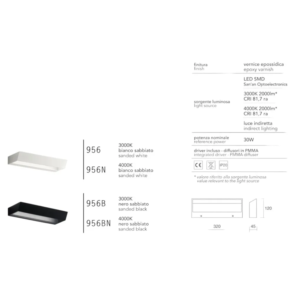 Applique Da Parete-IsyLuce applique moderna led 30w 3000k 4000k bianca design