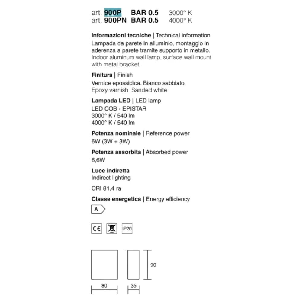 Applique Da Parete-IsyLuce applique moderno quadrato bianco led 6w 40000k