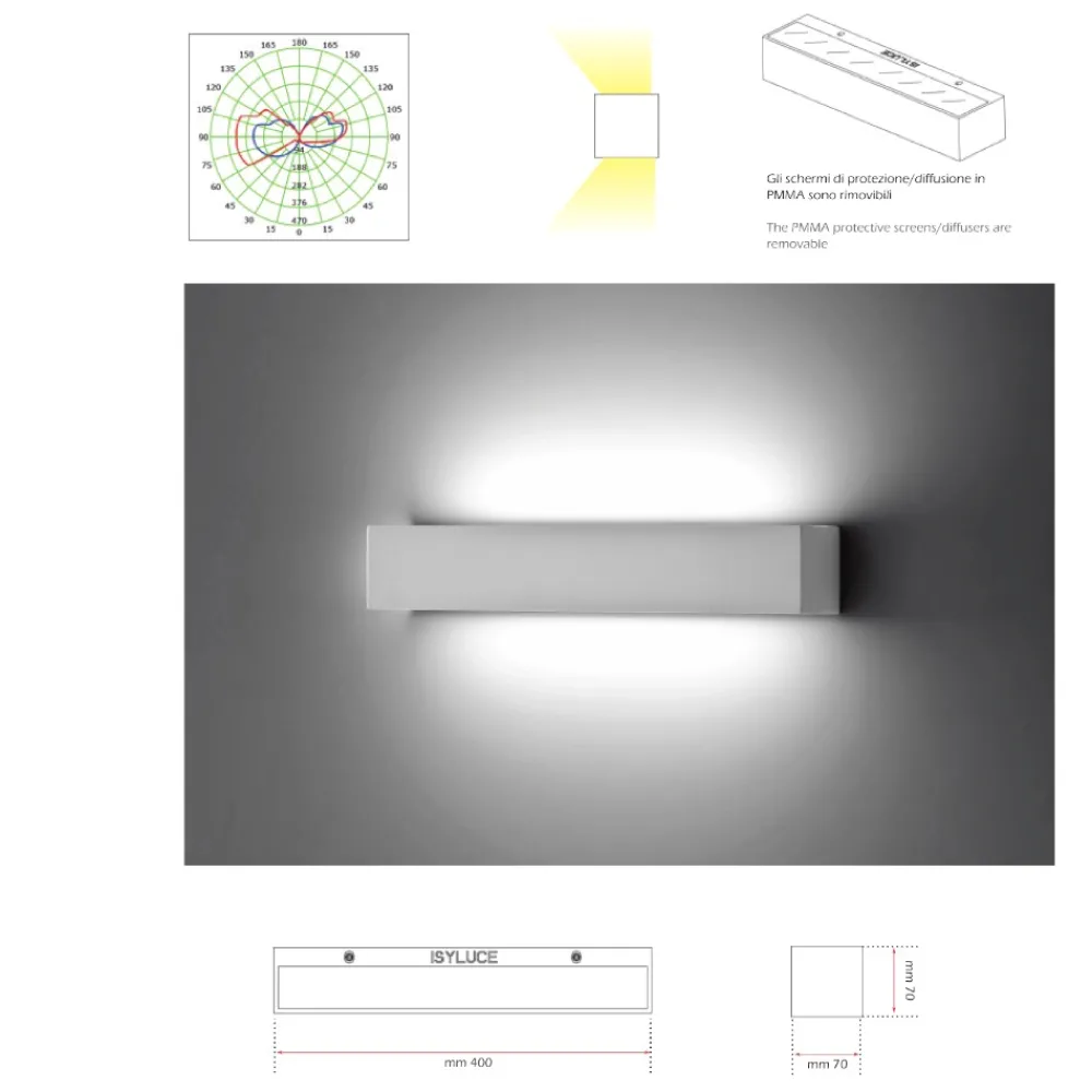 Applique Da Parete-IsyLuce applique rettangolare gesso bianco led 30w 3000k