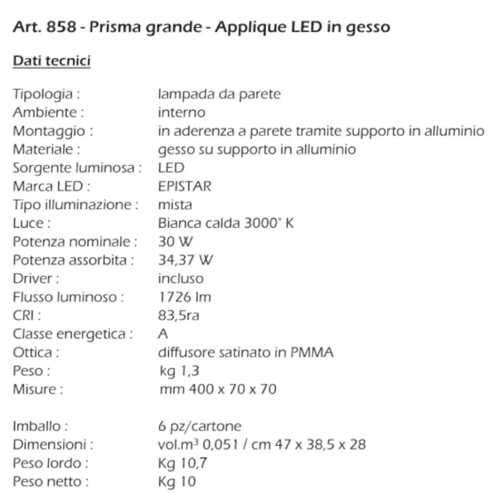 Applique Da Parete-IsyLuce applique rettangolare gesso bianco led 30w 3000k