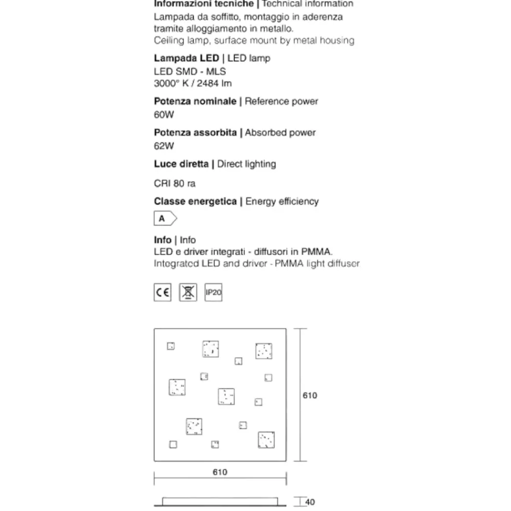 Plafoniere Moderne-IsyLuce plafoniera led 60w 3000k quadrata