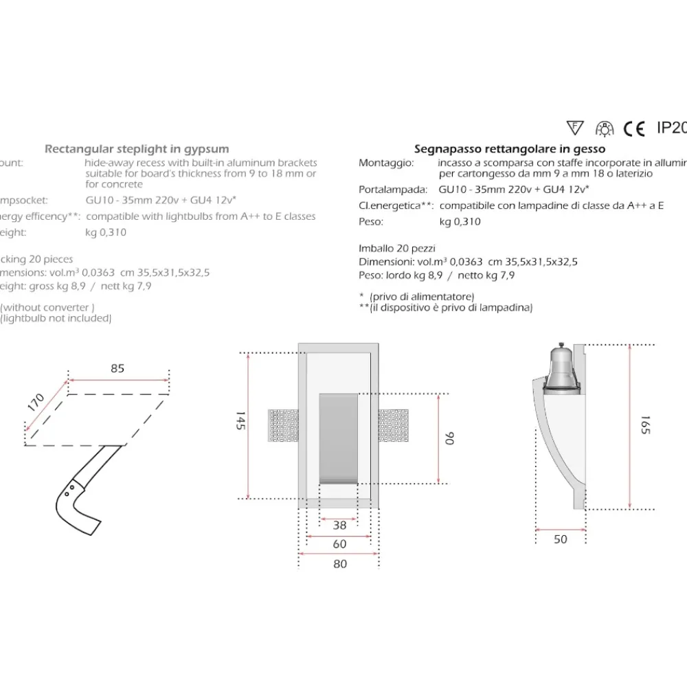 Segnapasso Led-IsyLuce segnapasso di gesso da incasso per interni